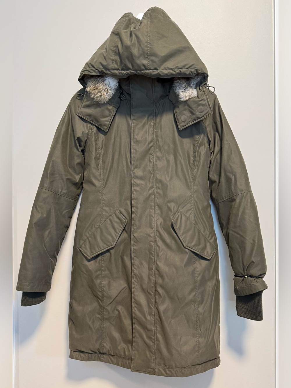 Aritzia Babaton Oskar Parka XXS Olive Green Long Hooded Winter Coat